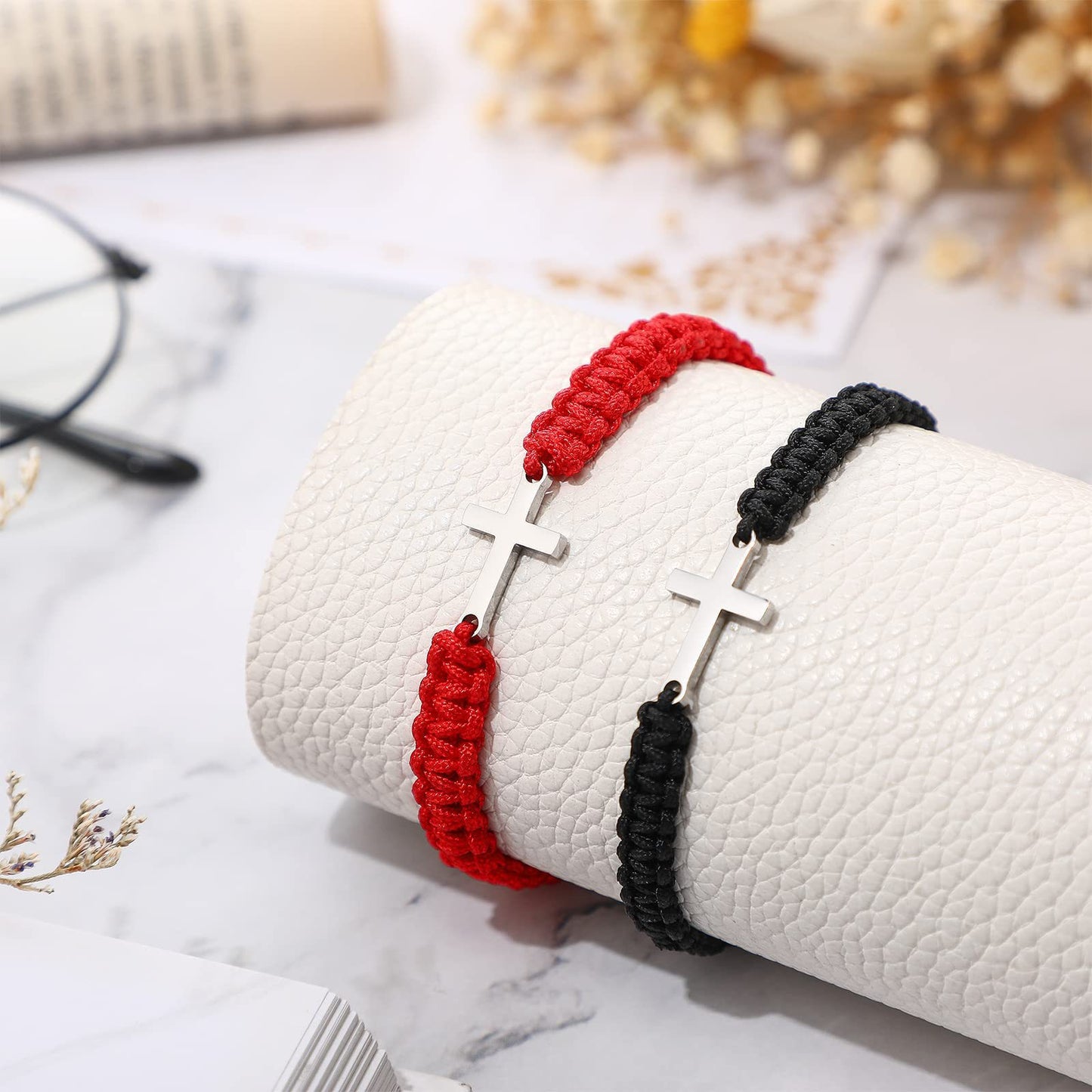 Handmade Braided Stainless Steel Cross Bracelet Unisex Friendship Jewelry Set