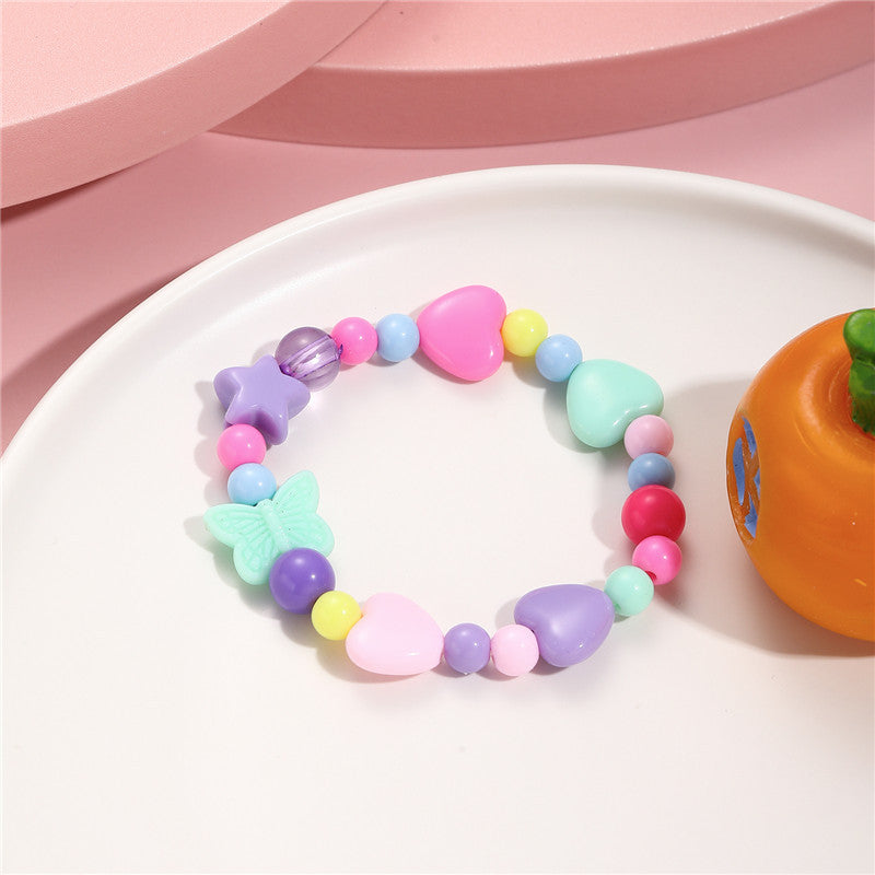 Bracciale per Bambini con Farfalla e Stella in Acrilico, Braccialetto Fatto a Mano con Perline