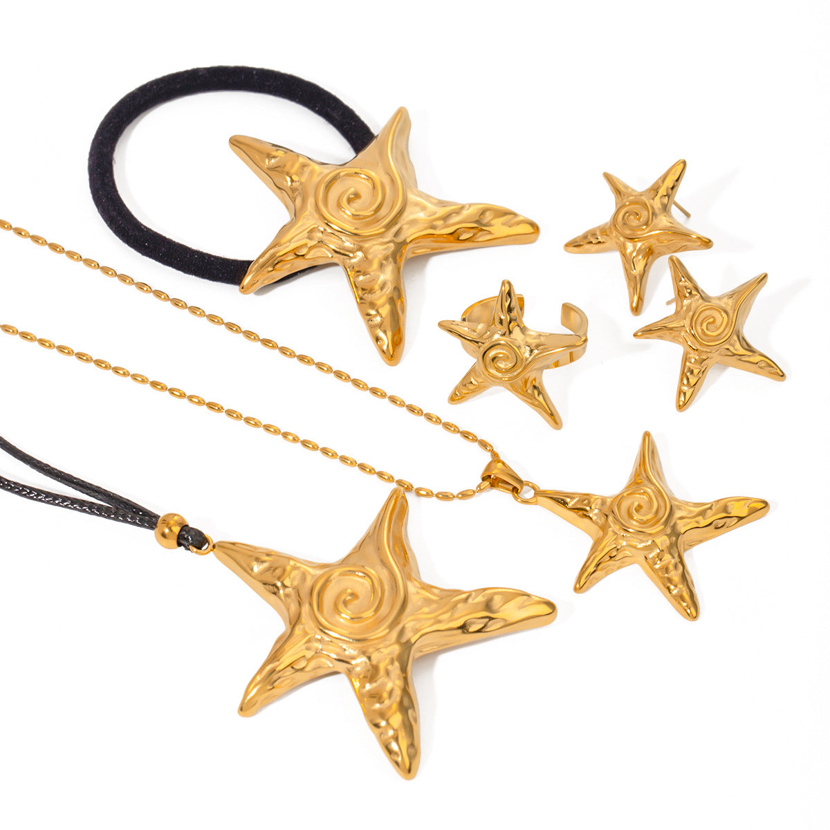 Elegante ferretto per capelli da donna a forma di stella marina in acciaio inossidabile con finitura placcata