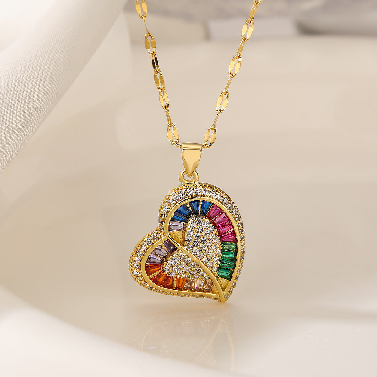 Minimalist Heart-Shaped Copper Necklace with Real Gold Plating and Zircon Inlay for Women