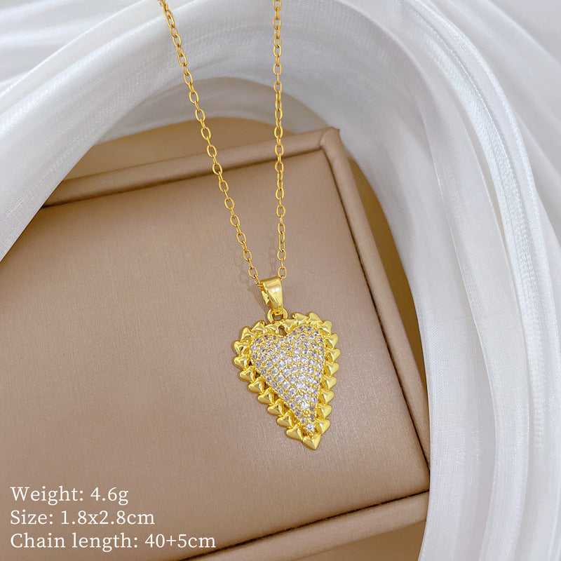 Sweet Minimalist Animal Shape Brass Pendant with Cubic Zirconia Inlay Titanium Steel Necklace for Unisex