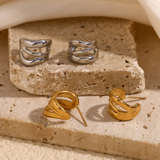 Orecchini a perno geometrici minimalisti in acciaio inossidabile con placcatura in oro 18 carati da donna