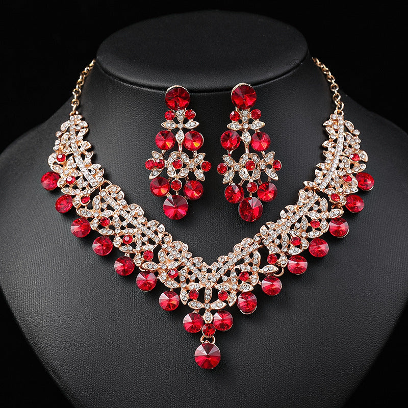 Vintage Floral Alloy Necklace and Earrings Set with Geometric Shapes Electroplated for Women