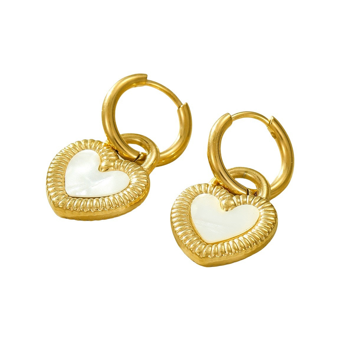 Collar y pendientes de acero inoxidable con colgante de nácar en forma de corazón de doble cara estilo vintage para mujer