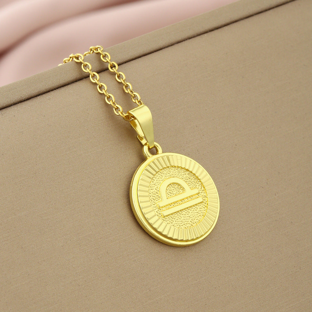 Collana Minimalista con Ciondolo Zodiacale in Acciaio Inox e Charm in Rame Placcato su Catena a O per Donna e Uomo