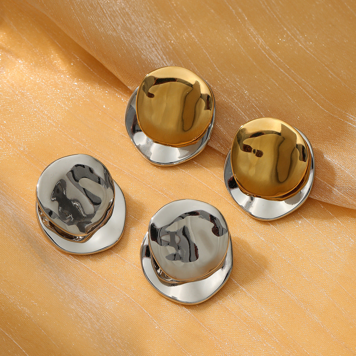 Minimalist Irregular Round Titanium Steel Earrings with Gold and Silver Tone Plating for Women