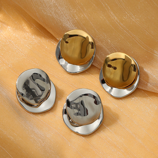 Minimalist Irregular Round Titanium Steel Earrings with Gold and Silver Tone Plating for Women