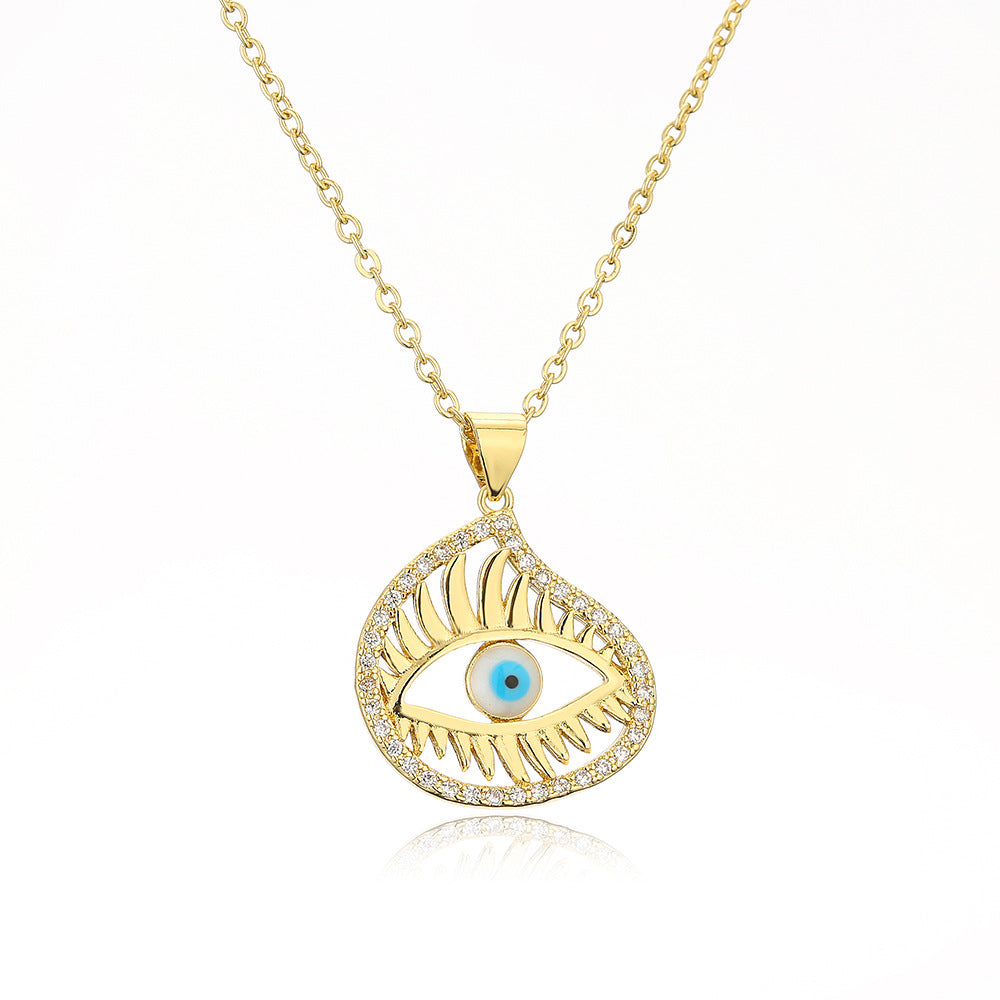 Minimalist Geometric Hollow Demon Eye Pendant Necklace for Women in Copper with 18K Gold Plating