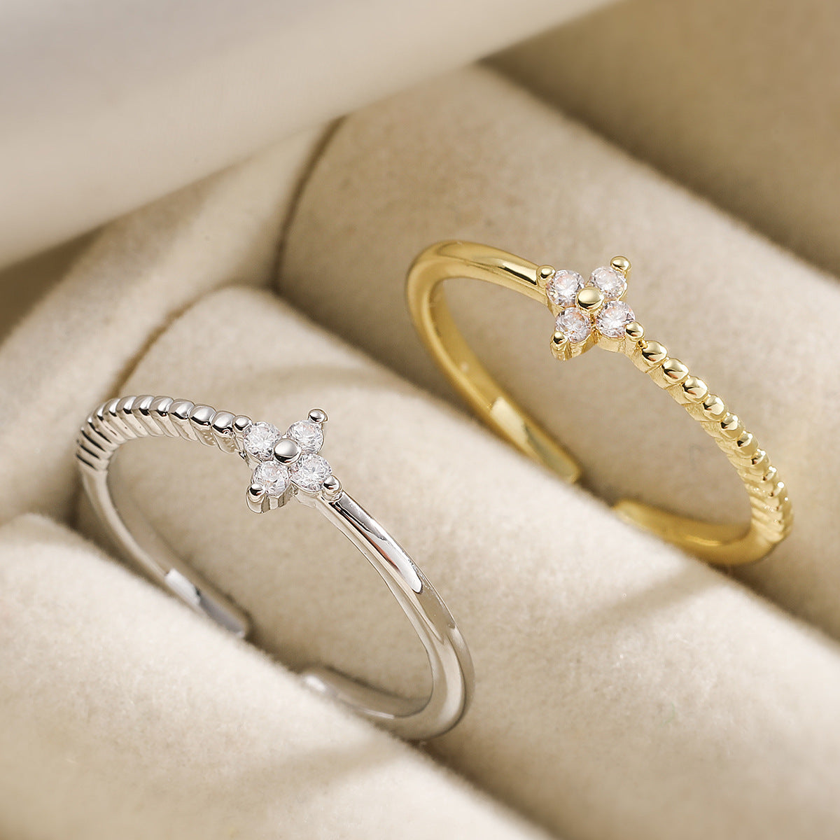 Minimalist Elegant 18K Gold Plated Brass Geometric Ring with Cubic Zirconia Inlay for Women