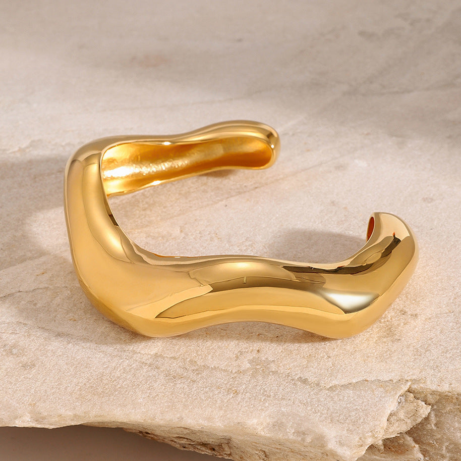 Pulsera de acero inoxidable geométrica minimalista chapada en oro para mujer