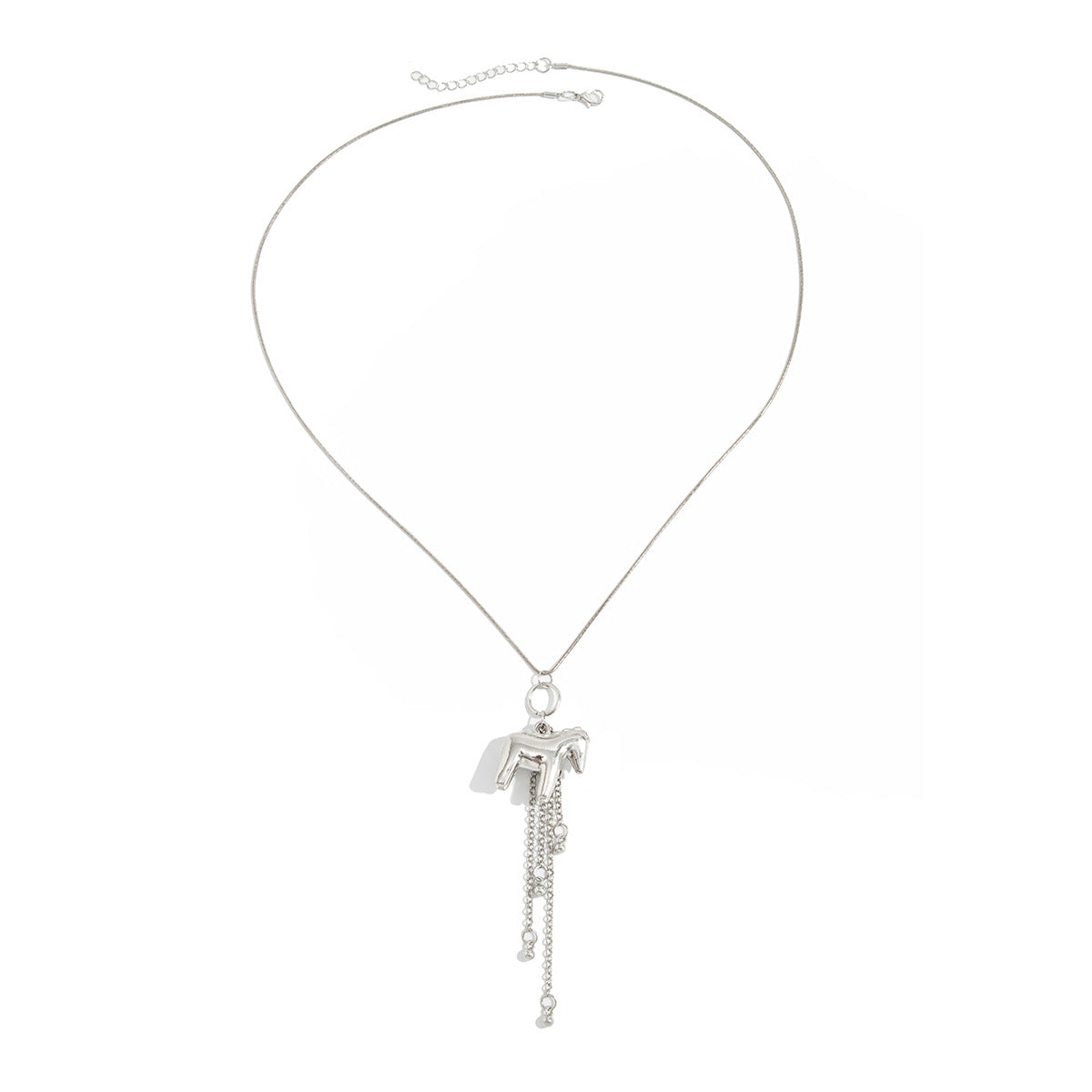 Minimalist Luxury Silver Plated Horse Pendant Necklace Adjustable Long Tassel Chain for Women