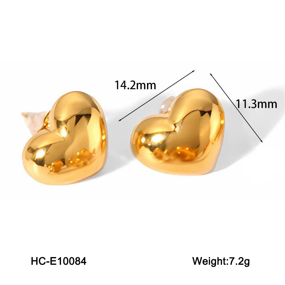 INS Style Heart-Shaped Titanium Steel Earrings with 18K Gold Plating, Stainless Steel Posts, Hypoallergenic and Fade-Resistant for Women