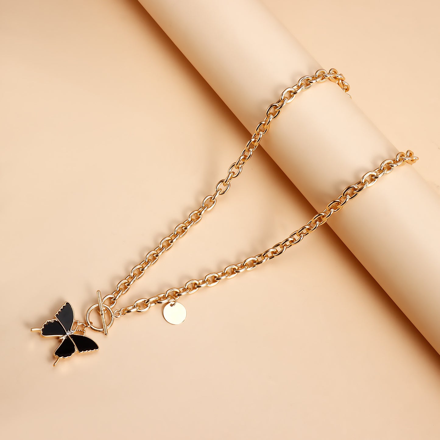 Minimalist Black Butterfly Pendant Necklace in Metal with Plated Finish for Women, Clavicle Chain