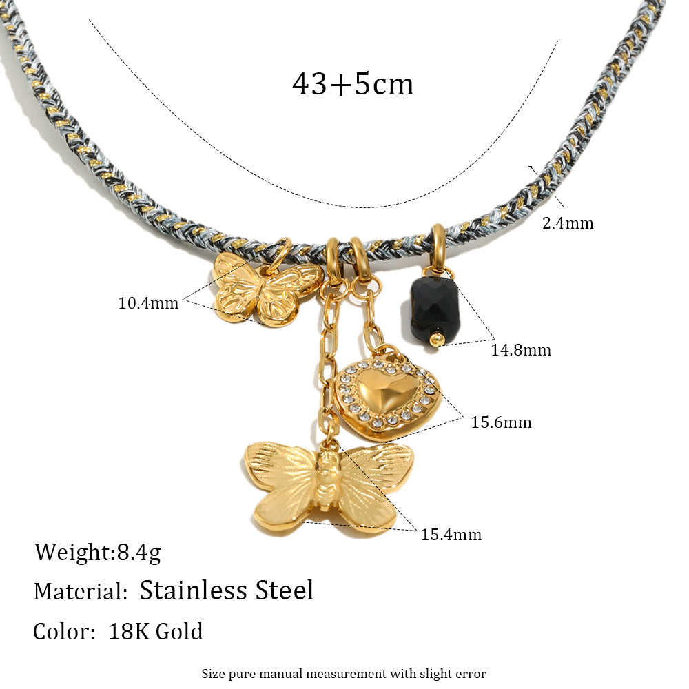 Collana pendente a farfalla minimalista in acciaio inossidabile con placcatura in oro 18 carati su cordino di cotone da donna
