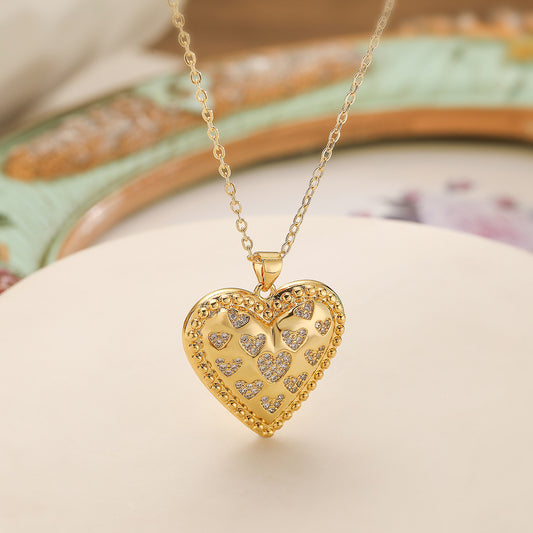 Collana con Pendente Minimalista in Rame Lusso con Placcatura in Oro 18K e Zircone a Forma di Cuore per Donne