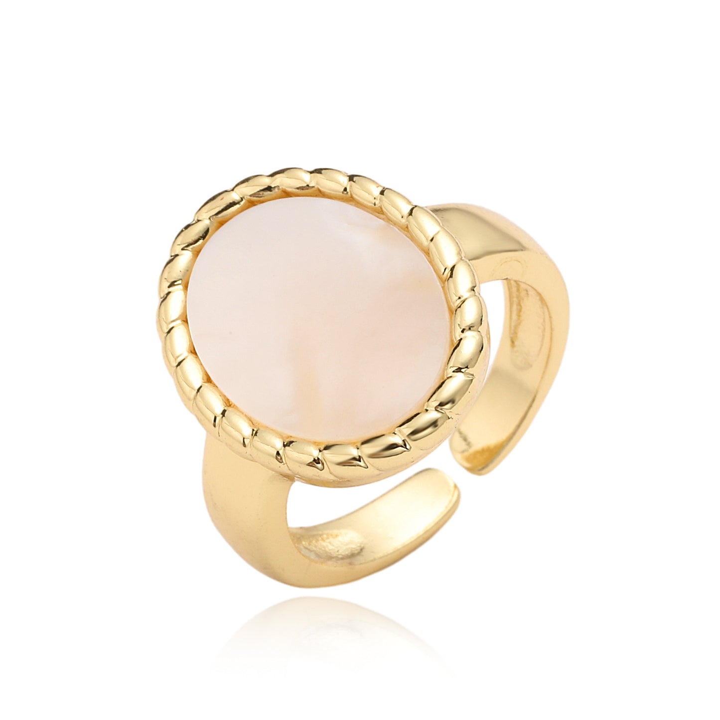 Minimalist Geometric Open Ring for Women Made of Brass with 18K Gold Plating and White Abalone Inlay
