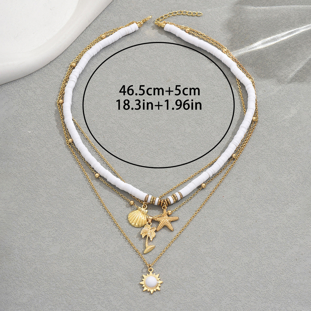 Collar colgante de estrella de mar y concha geométrica de aleación de zinc con cadena de clavícula multicapa tejida a mano para mujer