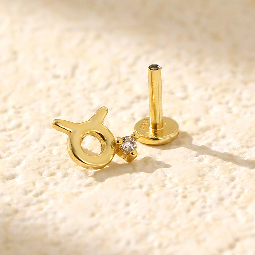 Minimalist S925 Sterling Silver Zodiac Flat Back Cartilage Earrings for Unisex