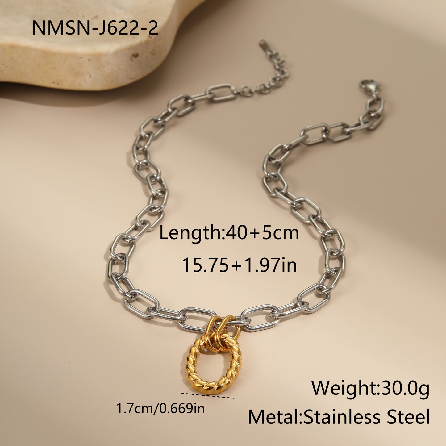 Fashionable Geometric Stainless Steel Necklace with 18K Gold and Silver Plated Finish for Women