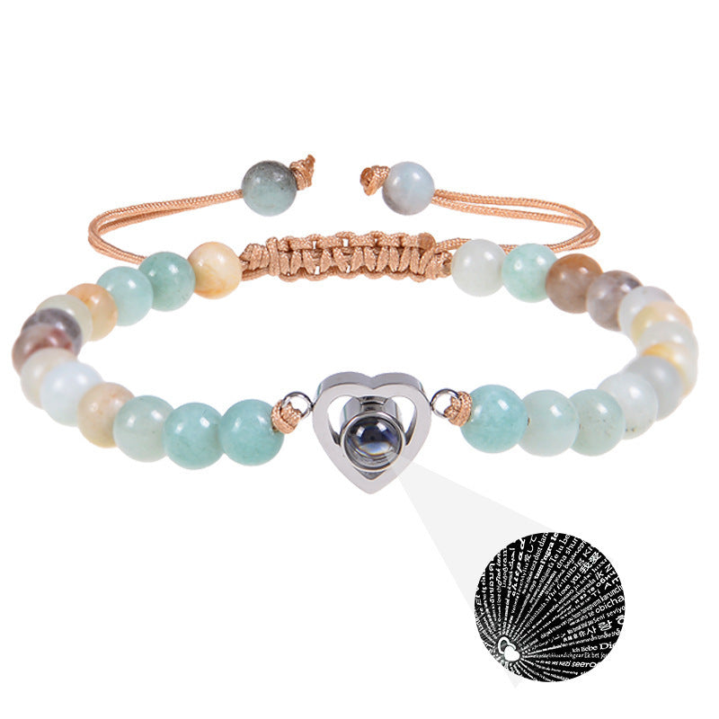 I Love You Projection Crystal Agate Bracelet Unisex Round Letter Charm