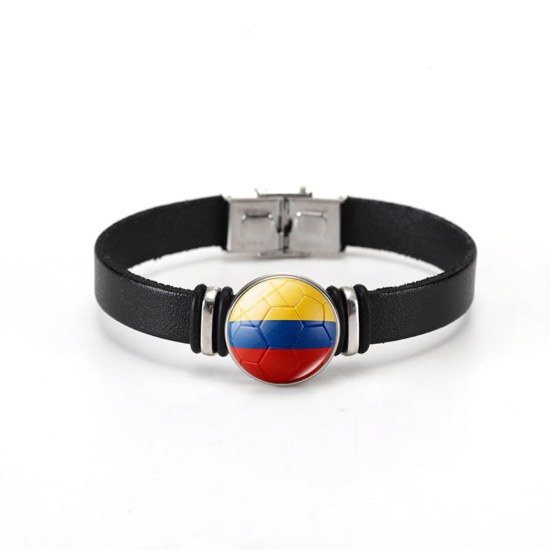 Unisex Geometric Round Leather Bracelet with Snap Button