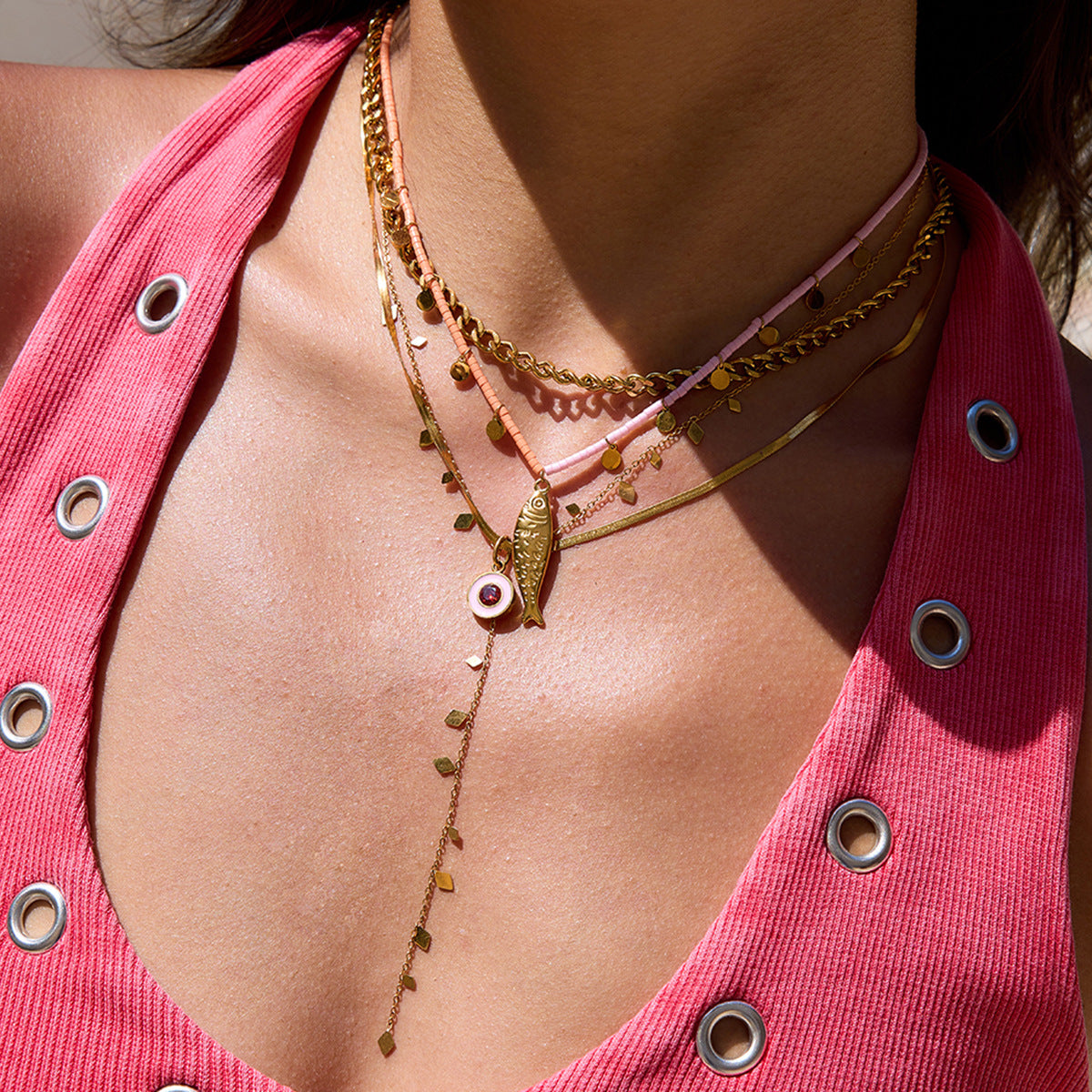 Collana minimalista da donna in acciaio inossidabile placcato a forma di pesce
