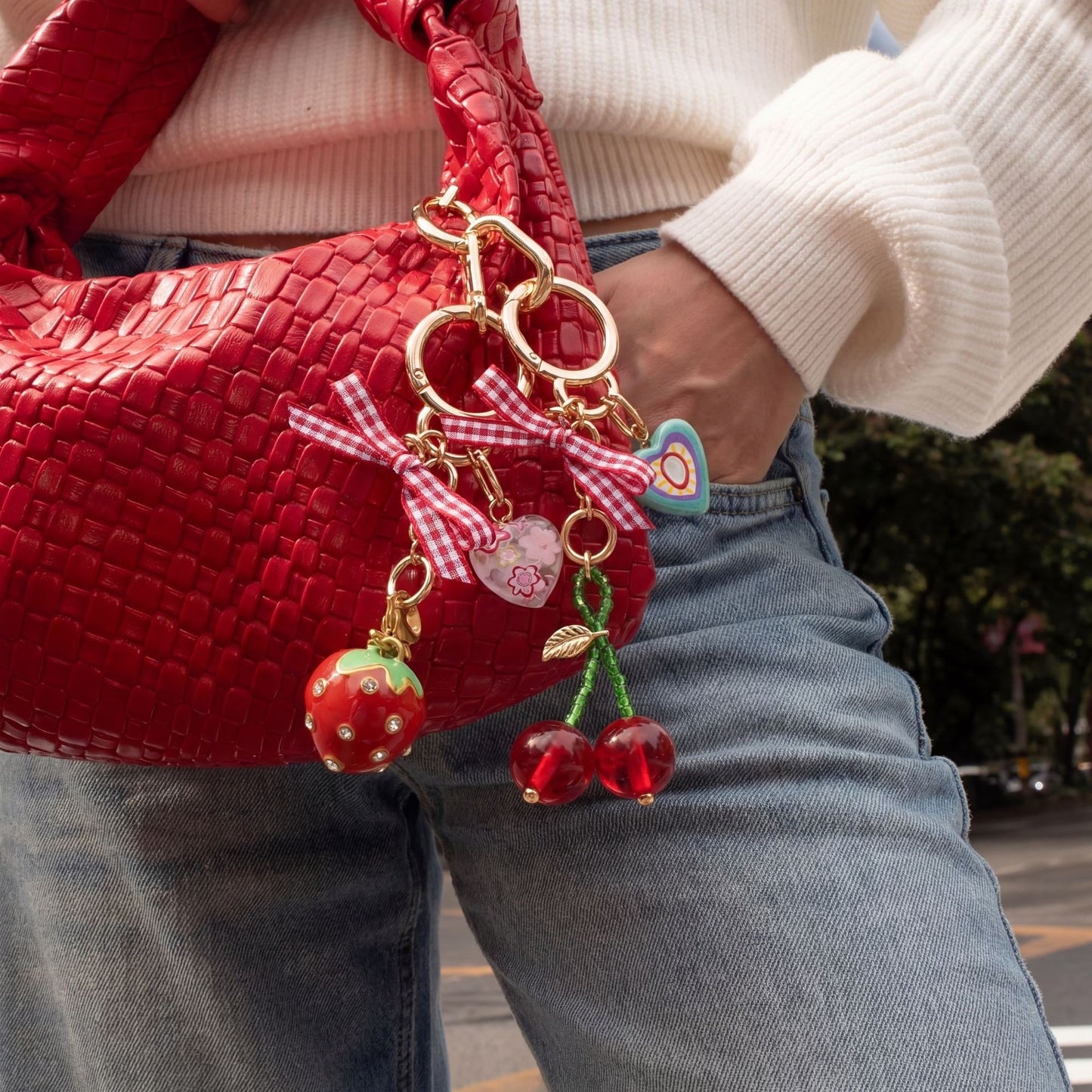 Sweet Minimalist Colorful Acrylic Bag Charm with Fruit Food Pattern