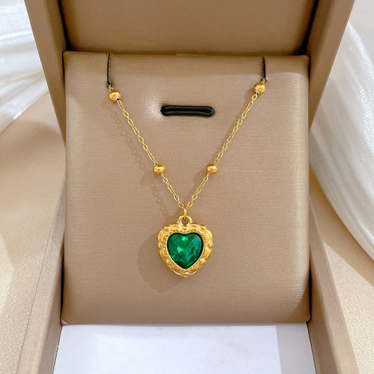 Minimalist Titanium Steel Heart Geometric Collar Chain for Women with Rhinestone Inlay