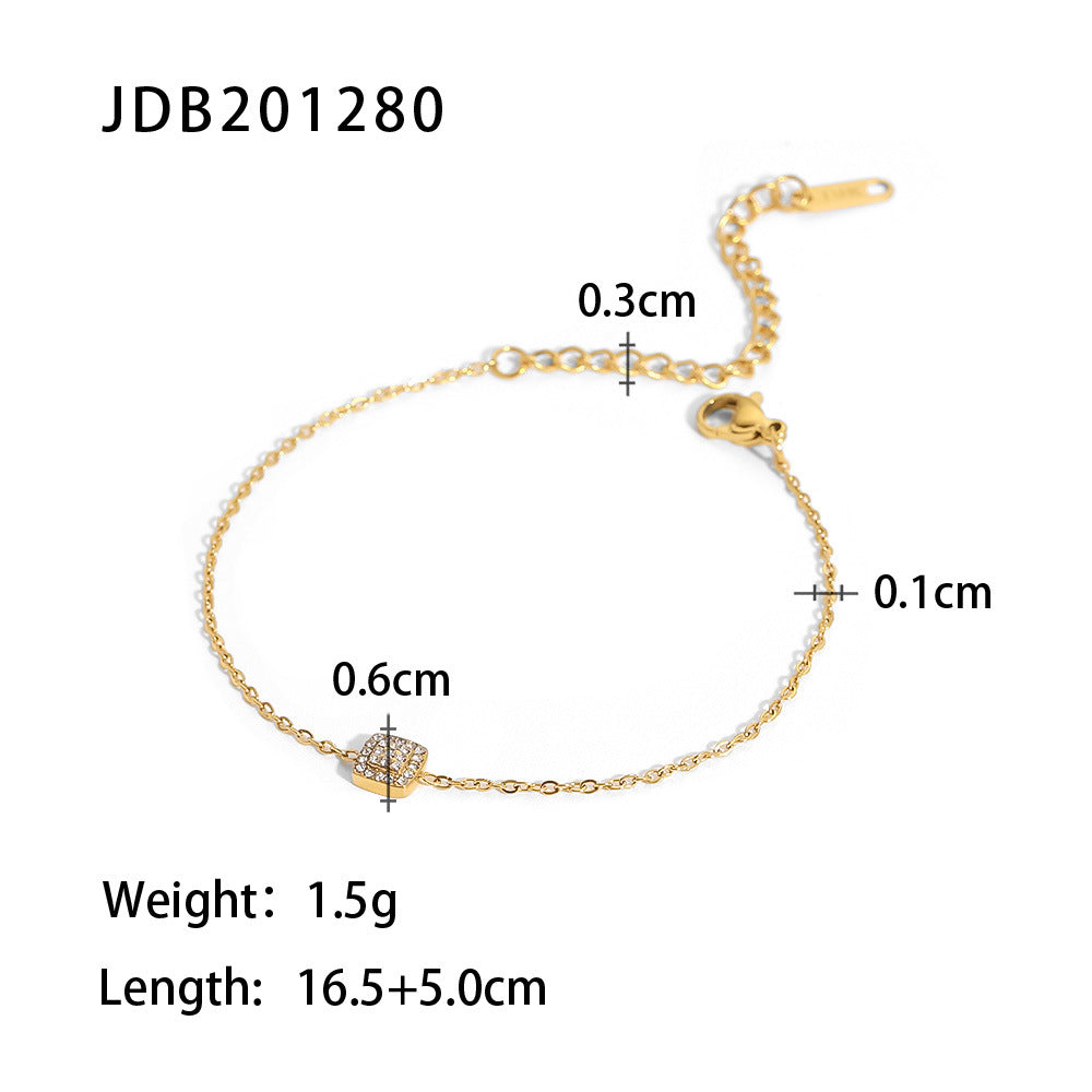 Minimalist Luxury Geometric Square Heart Stainless Steel Plated Bracelet for Women
