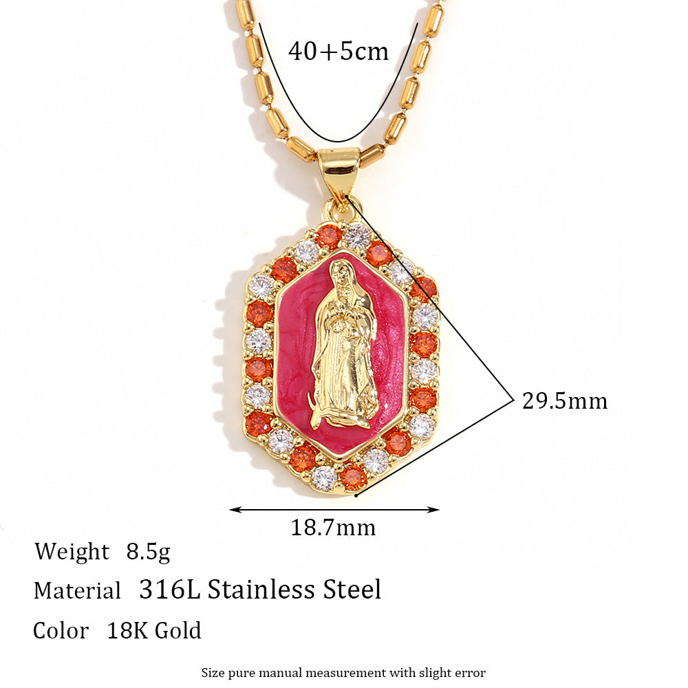 Vintage Fashion Hexagonal Titanium Steel Pendant Necklace with 18K Gold Plating and Enamel Finish