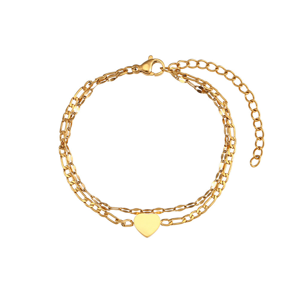 Fashionable Geometric Stainless Steel Twisted Beaded Double-Layer Star Bracelet with Plated Finish for Women