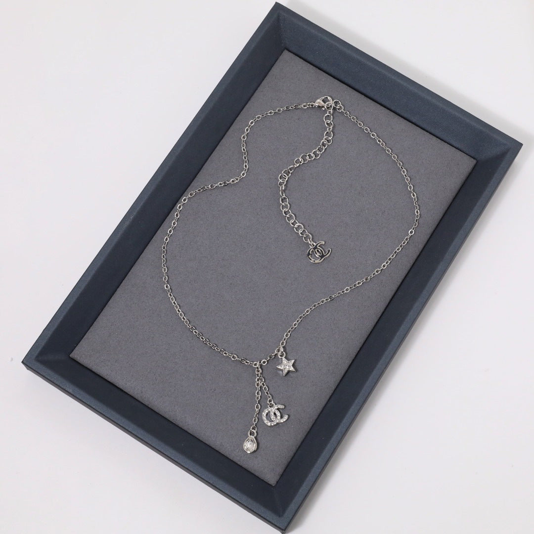 Elegant Gold Plated Brass Letter Star Pearl Pendant Necklace for Women