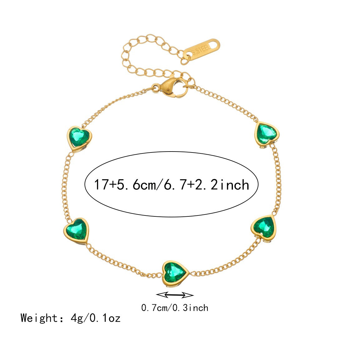 Minimalist Elegant Heart Rhinestone Plated Stainless Steel Bracelet for Women