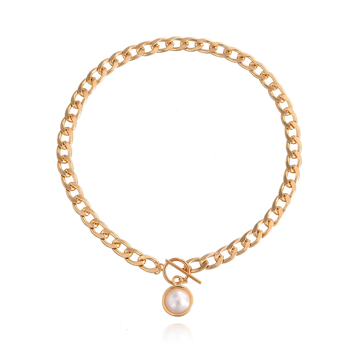 Collana con ciondolo geometrico da donna stile Punk minimalista con catena cubana in lega placcata oro e accento di perle