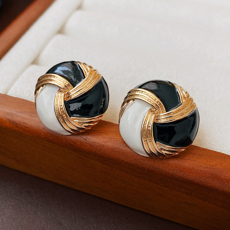 Vintage Geometric Alloy Earrings with Gold-Plated Finish and Stainless Steel Posts for Women