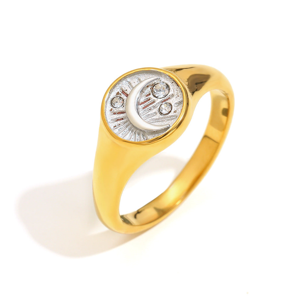Minimalist Moon-Shaped Geometric Stainless Steel Ring with 18K Gold Plating for Women
