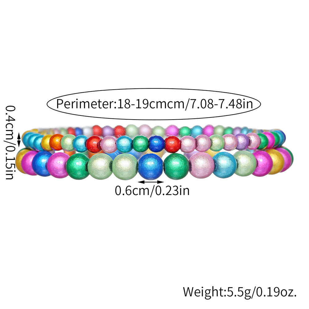 Bohemian Multicolor Gradient Round Beaded Bracelet