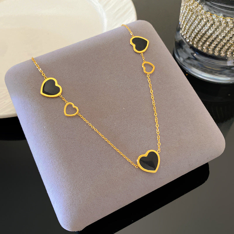 Minimalist Geometric Black Heart Titanium Steel Plated Necklace for Women