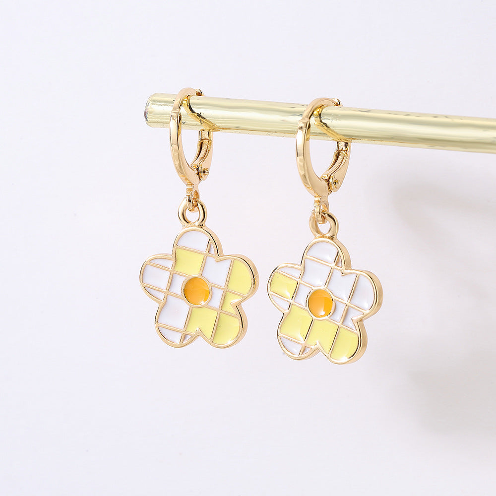 Orecchini Minimalisti Irregolari a Fiore Smaltato da Donna in Rame Placcato Oro 18K