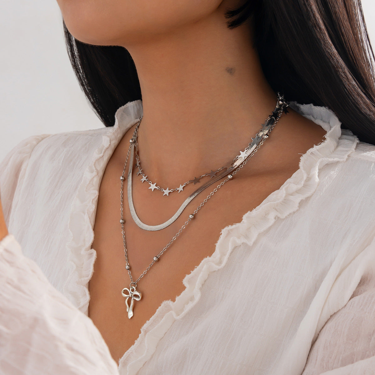 Fashionable Plated Alloy Star Pendant Multi-layer Necklace with Pearl Beads for Women