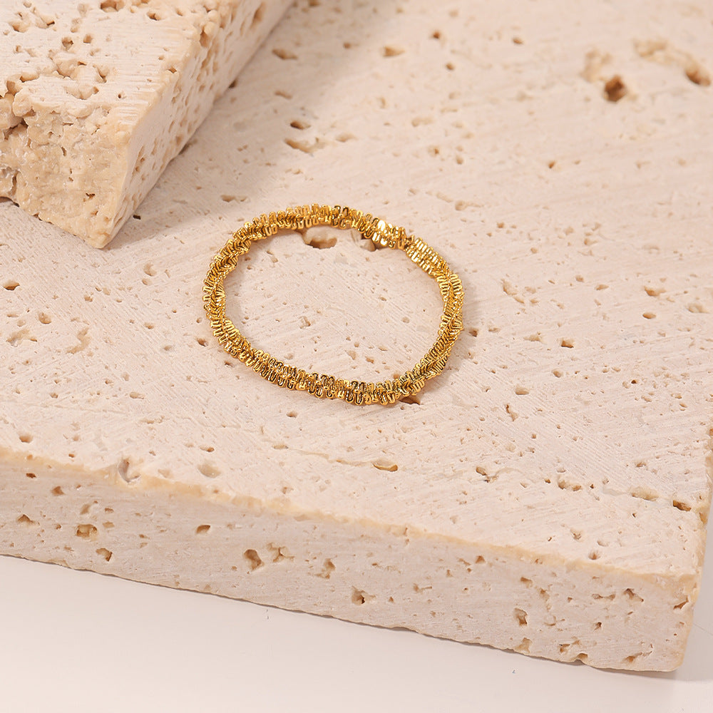 Anello a catena intrecciato con doppio cerchio geometrico alla moda, gioielli da donna in acciaio inossidabile placcato oro 18 carati