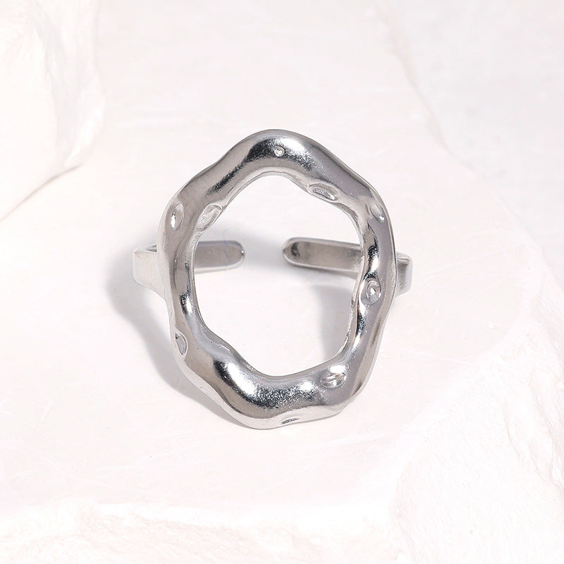 Minimalist Geometric Round Gold Plated Stainless Steel Open Ring for Women
