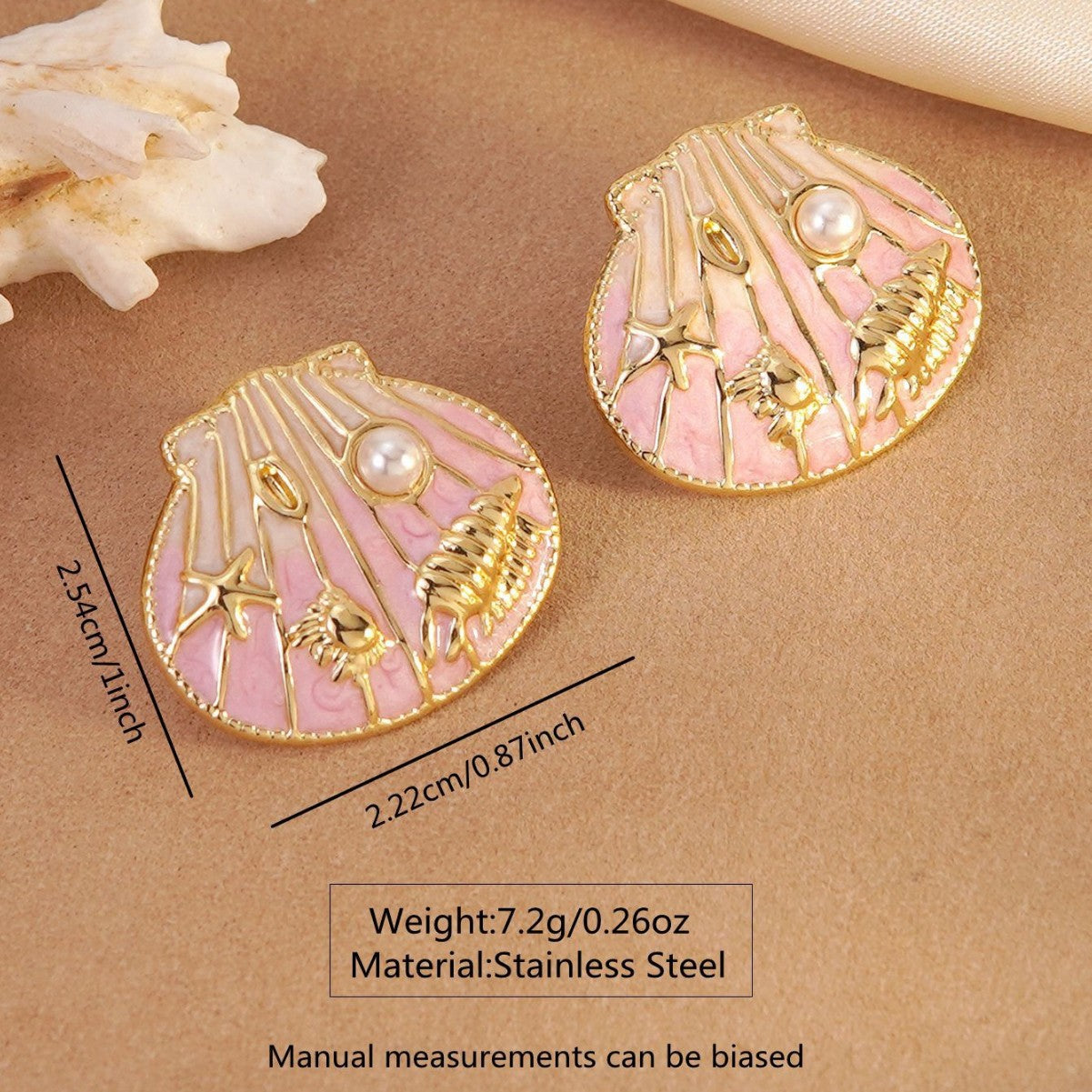 Sweet Geometric Stainless Steel Drip Oil Shell Starfish Earrings