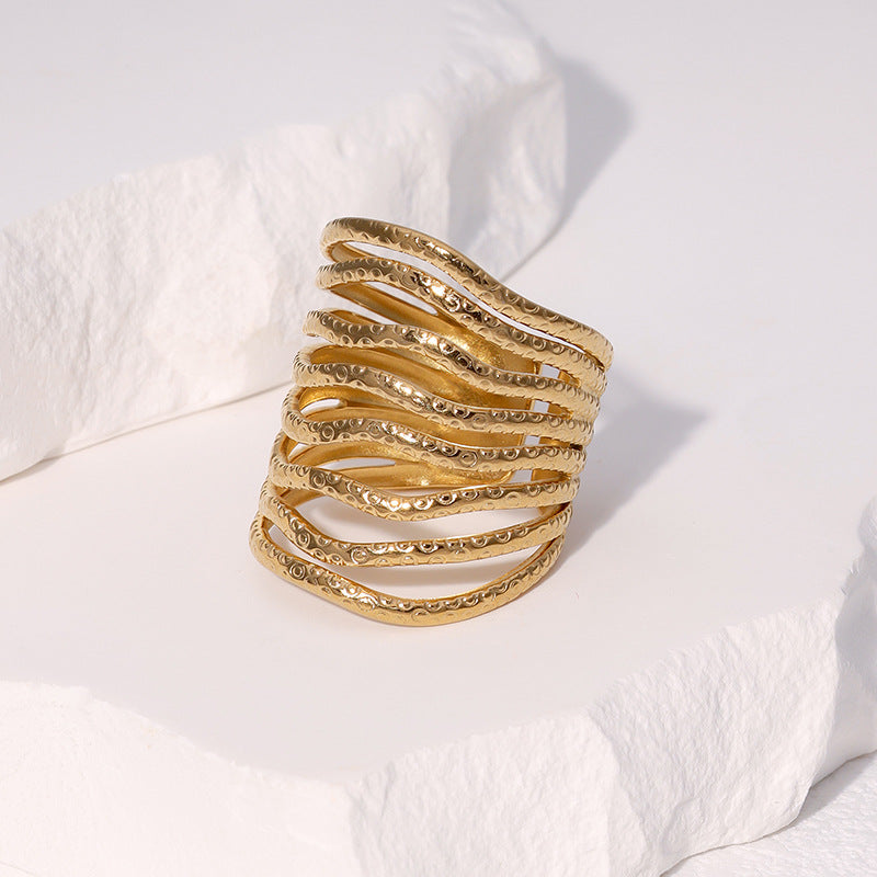 Minimalist Geometric Stainless Steel Ring with Vacuum Plated 18K Gold Finish Titanium Steel Band Fashionable Fade-Resistant Women's Ring