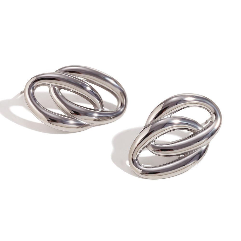 Minimalist Geometric Wave Texture Matte Earrings in Stainless Steel with 18K Gold Plating for Women