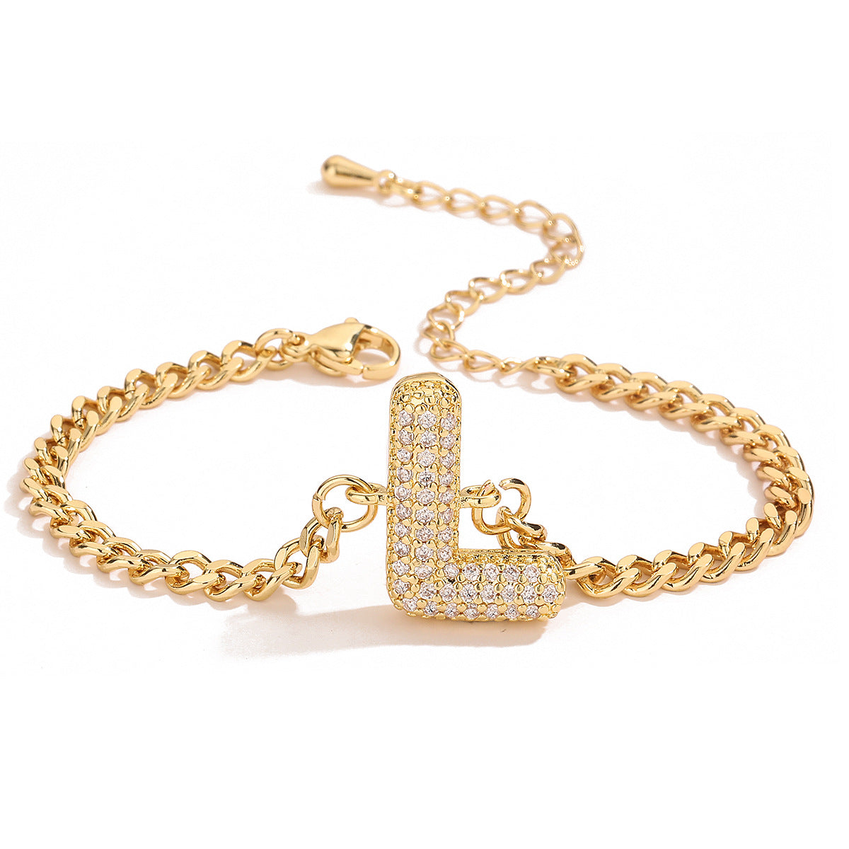 Minimalist Hip-hop 18K Gold Plated Letter Cubic Zirconia Bracelet for Women
