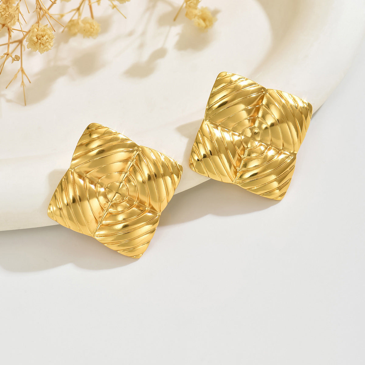 Eleganti Orecchini da Donna Geometrici Quadrati Stampati in Acciaio Inossidabile