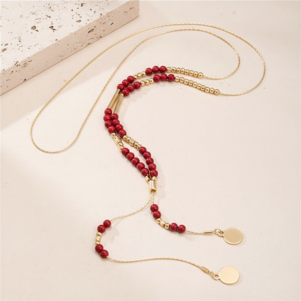 Bohemian Geometric Faux Turquoise Plated Alloy Multi-Layer Snake Chain Necklace for Women