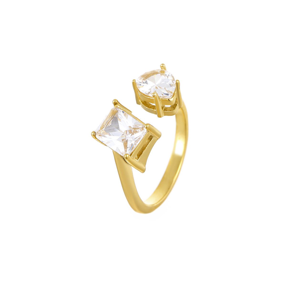 Anillo abierto geométrico minimalista de acero inoxidable con acabado chapado para mujer, anillo apilable con acento en forma de corazón de inspiración lujosa