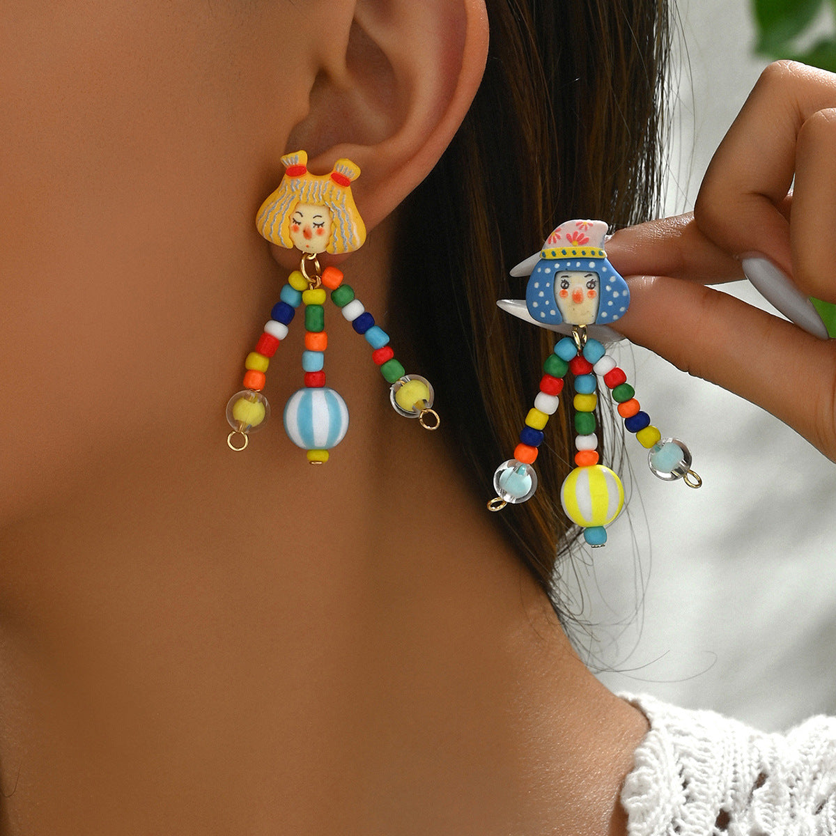 Orecchini da donna in acrilico e resina con clown stile Light Luxury, perni in acciaio inossidabile placcato ecologico
